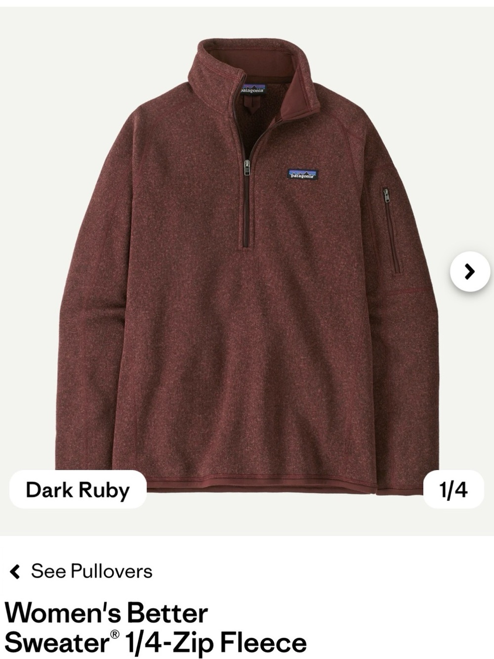 Patagonia Women's Better Sweater 1/4-Zip Fleece - Dark Ruby